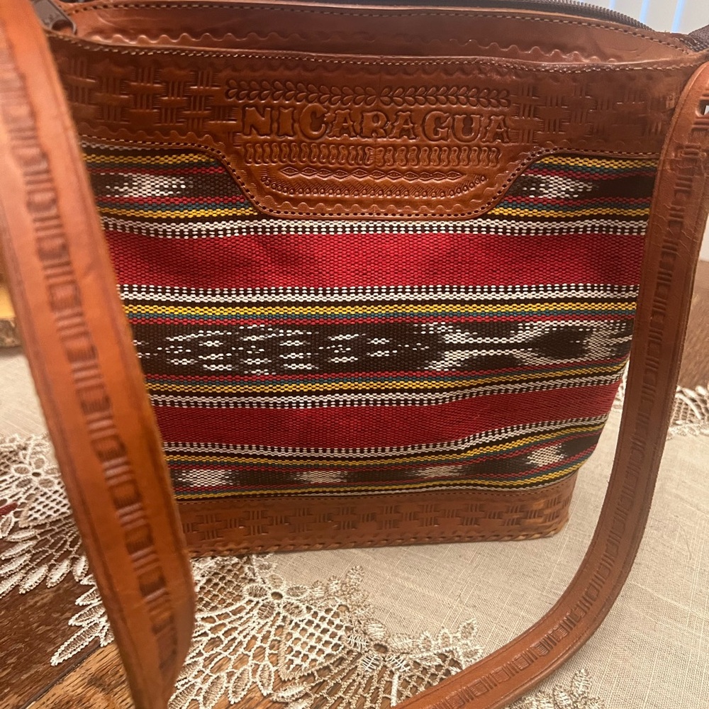souvenir leather woven purse from Nicaragua.